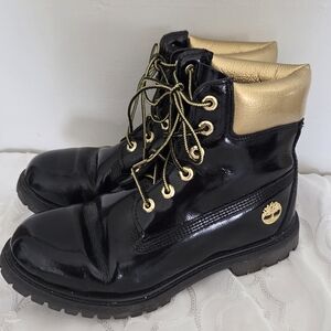 Timberland Women's 6" Limited Edition‎ Boots Black Patent/Gold SIZE 10